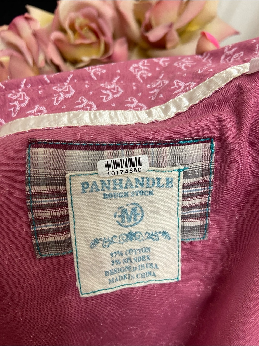 Panhandle Western Pearl Snap Cotton Shirt in Mauve Pink Horse Print - Picture 2 of 9